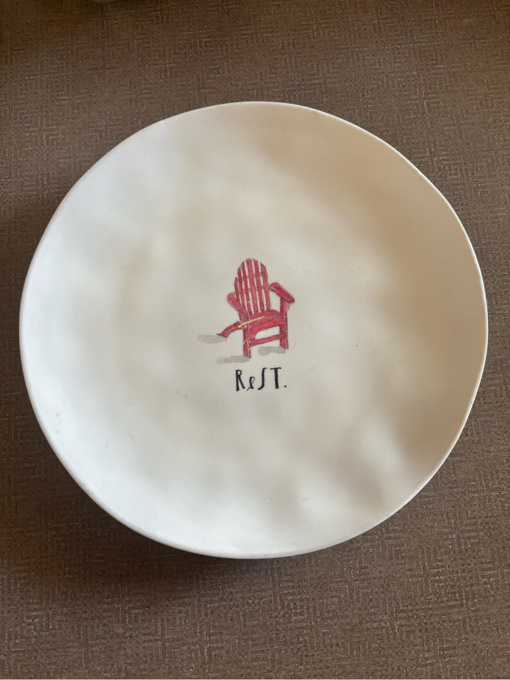 Rae Dunn White Plate with Red Adirondack Chair